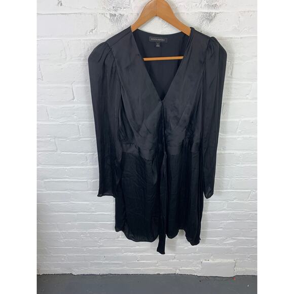 Banana Republic Women's Pleated Wrap Mini Dress Long Sleeve Black Size 6 - Picture 1 of 5